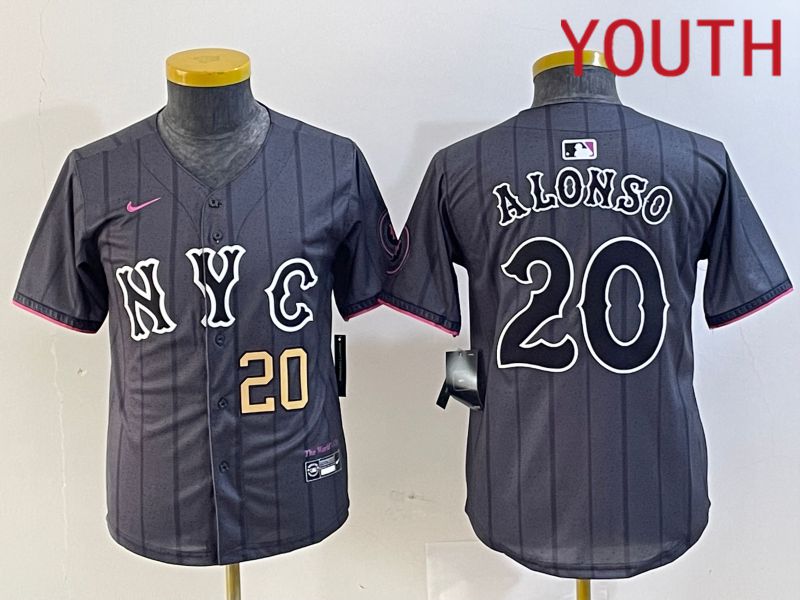 Youth New York Mets #20 Alonso Black City Edition 2024 Nike MLB Jersey style 3->youth mlb jersey->Youth Jersey